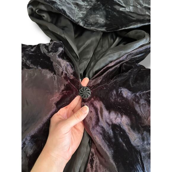 Vintage Jessica McClintock Gunne Sax Hooded Cloak Cape Black Velvet Gothic OS - Picture 7 of 11